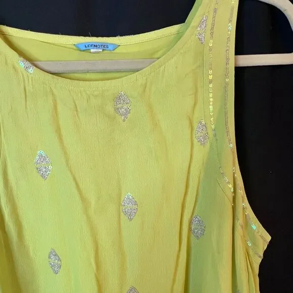 LEIFNOTES Anthropologie Ponderosa Boho Dress Sequins Yellow Tank Sleeveless‎ 12 - Picture 2 of 10